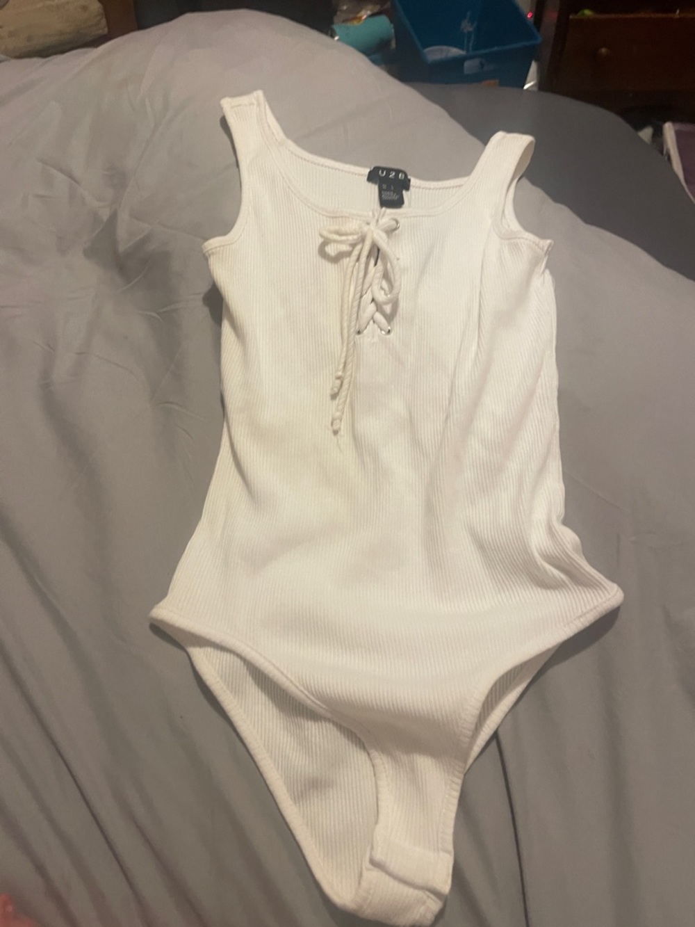 Urban Planet White Ribbed Lace-Up Kids One-Piece Bodysuit